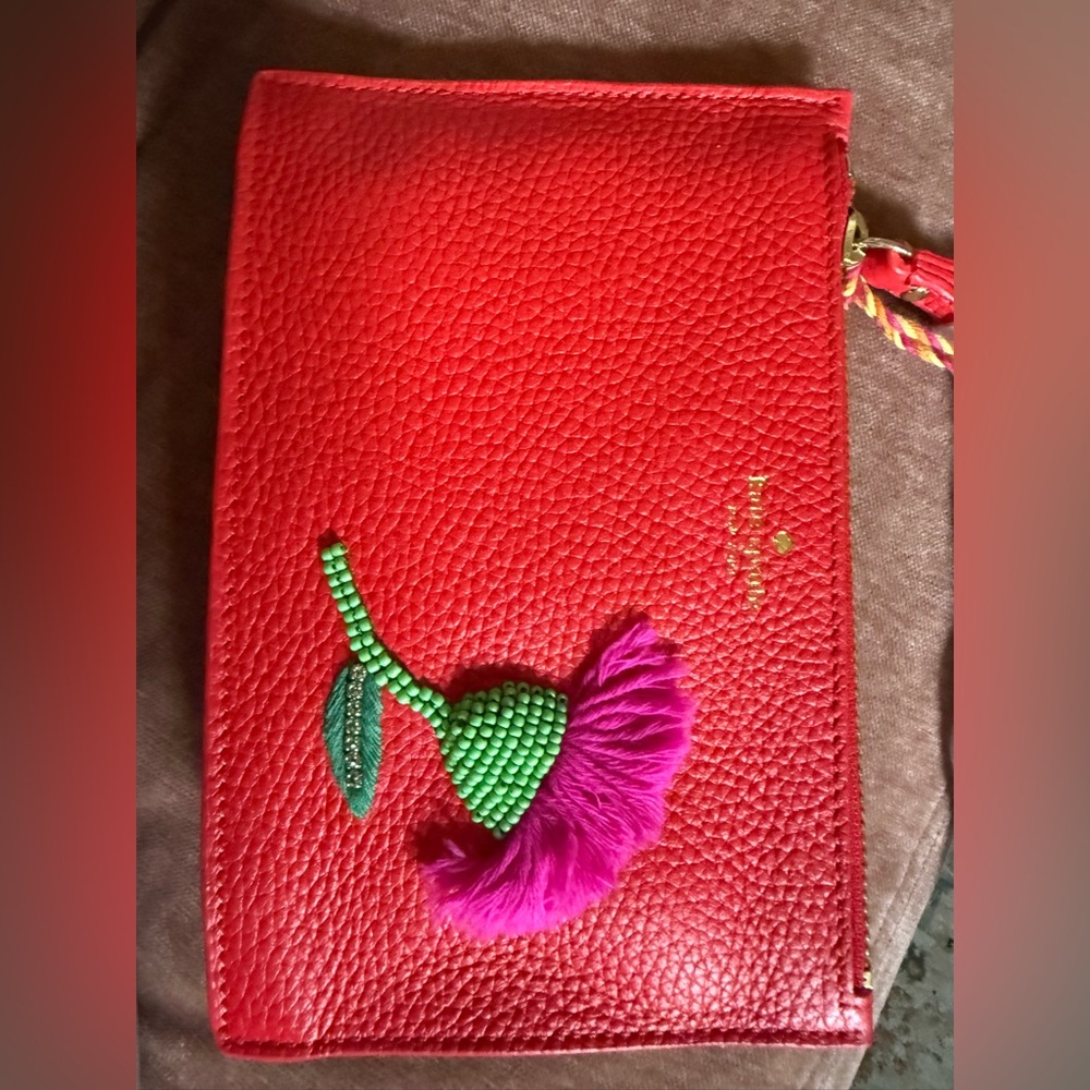 Kate Spade Red Clutch with Floral Embroidery